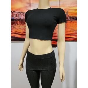 Mimosa Cropped Women's Top Size S Black Short Sleeve #C